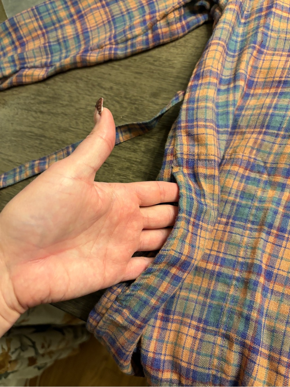 Toad&Co Peach and Blue Plaid Midi Shirt Dress with Self-Tie - Picture 3 of 9
